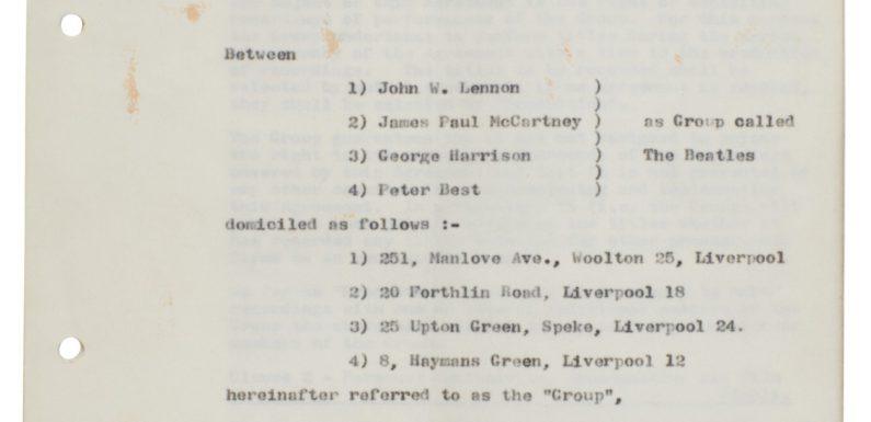 Контракт The Beatles и Эпстайна продан за 275 тысяч фунтов